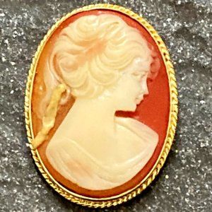 Finely detailed vintage cameo & sparkling bar brooch both signed Sphinx